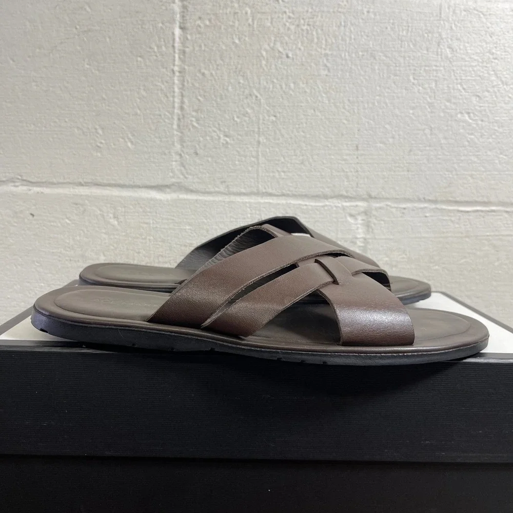 Ace Marks Sandalo Brown Leather Slide Sandals Cross Strap Men's‎ 10 Brazil Made